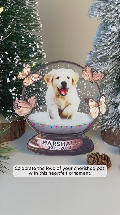 Custom Memorial Dog Photo Snowball Wood and Acrylic Ornament