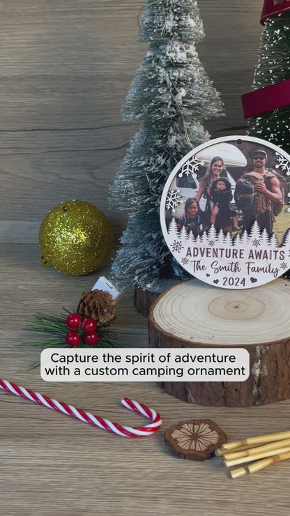 Custom Camping Photo  2-Layer Wood Ornament