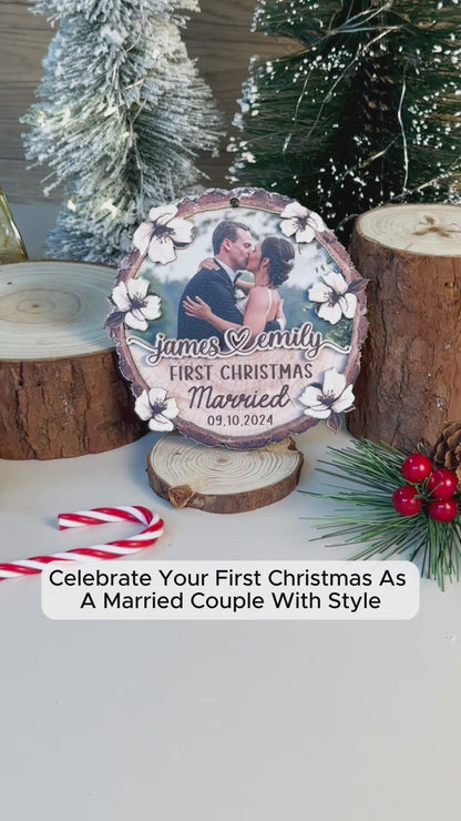 Custom Wedding Photo 2-Layer Wood Ornament