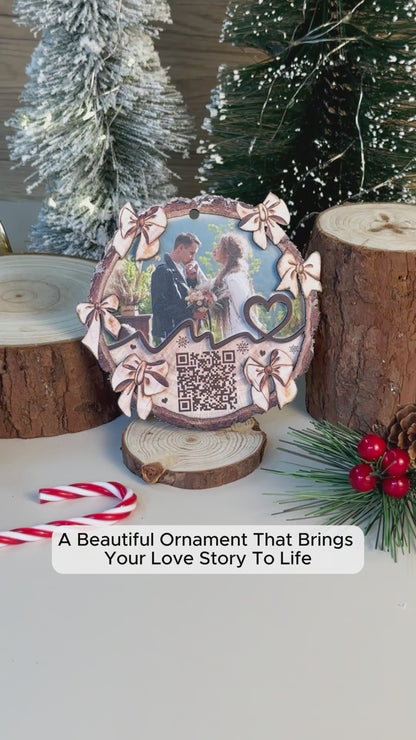 Custom Couple Video QR Code 2-Layer Wood Ornament