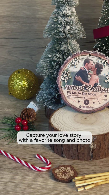 Custom Couple Song Photo 2-Layer Wood Slice Ornament