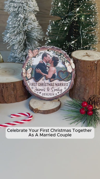 Custom Wedding Photo 2-Layer Wood Ornament