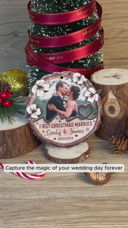 Custom Wedding Photo 2-Layer Wood Ornament