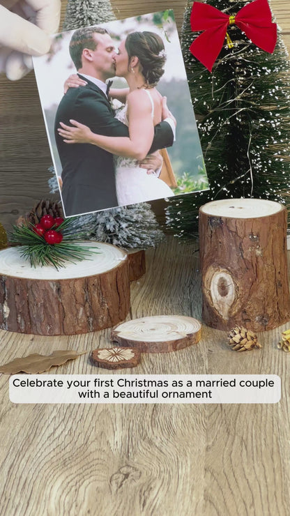 Custom Wedding Photo Floral Wood and Acrylic Ornament