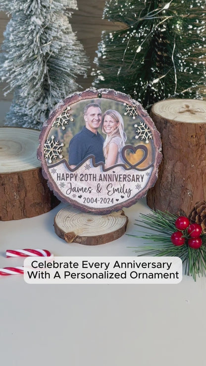 Custom Photo Couple Anniversary 2-Layer Wood Slice Ornament