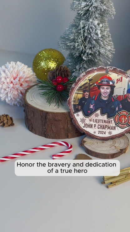 Custom Photo Firefighter Wood Slice Ornament