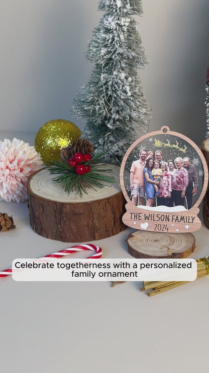 Custom Family Photo Snowball Wood and Acrylic Ornament