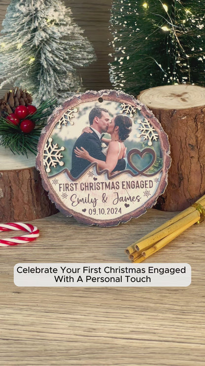 Custom Engagement Photo 2-Layer Wood Slice Ornament