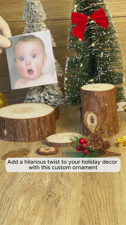 Custom Face Photo Funny Ugly Sweater 2-Layer Wood Ornament