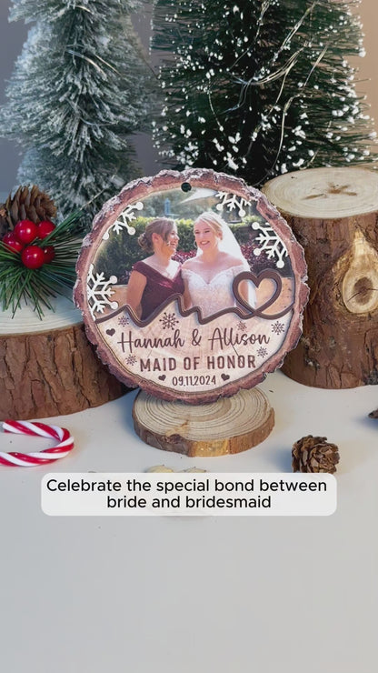 Custom Bridesmaids Photo 2-Layer Wood Ornament