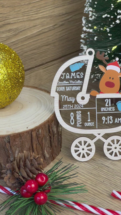 Custom Baby Stats Wood and Acrylic Ornament