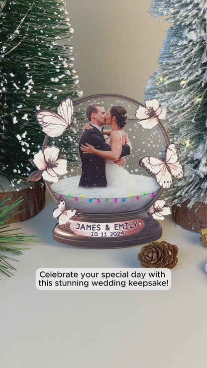 Custom Wedding Photo Snowball Wood and Acrylic Ornament