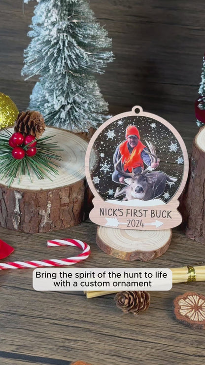 Custom Hunting Photo Snowball Wood and Acrylic Ornament