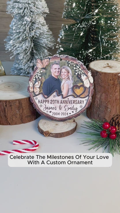 Custom Photo Couple Anniversary 2-Layer Wood Slice Ornament