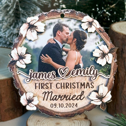 Custom Wedding Photo 2-Layer Wood Ornament