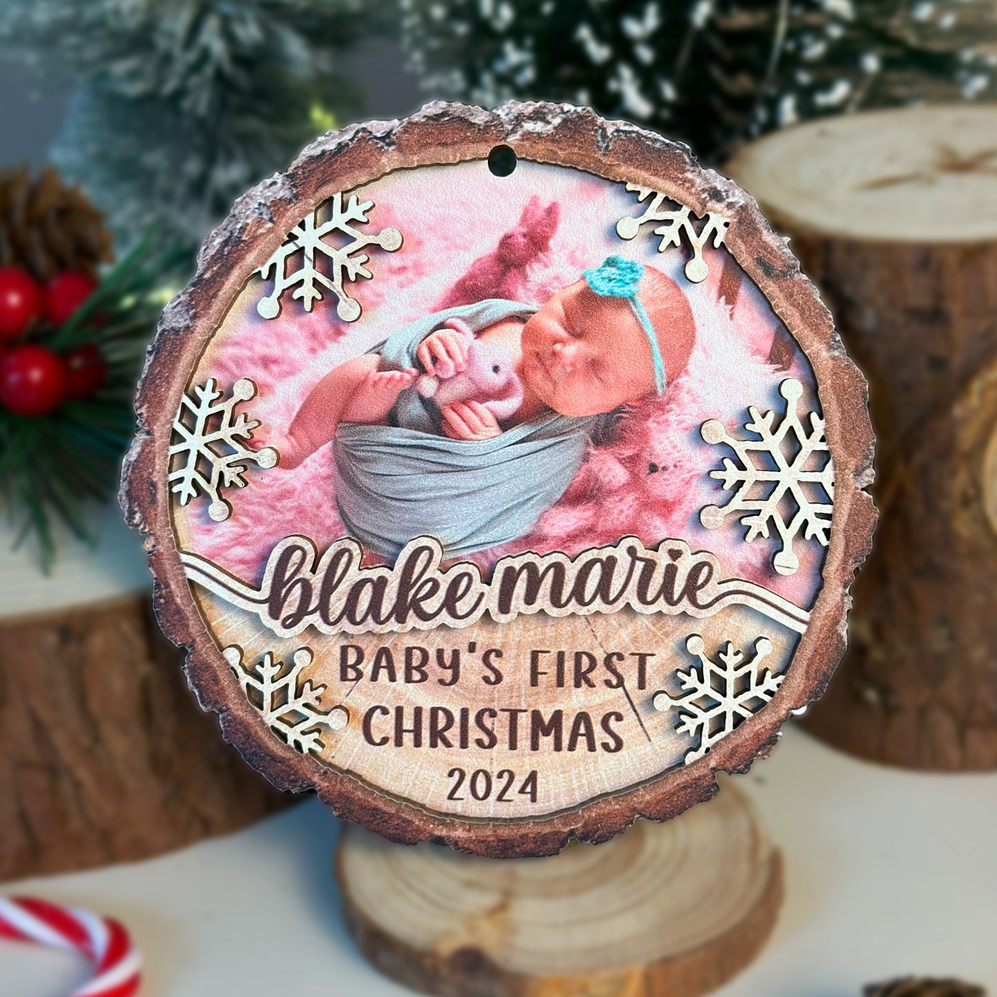 Custom Baby Photo 2-Layer Wood Ornament