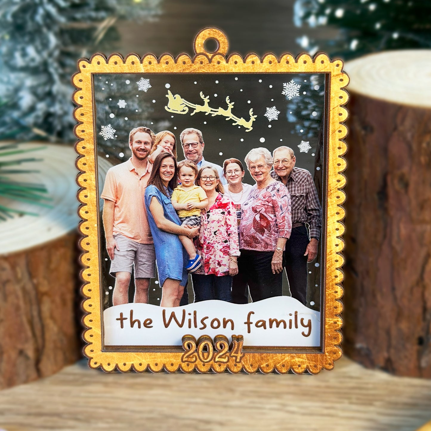 Custom Family Photo Wood and Acrylic Ornament