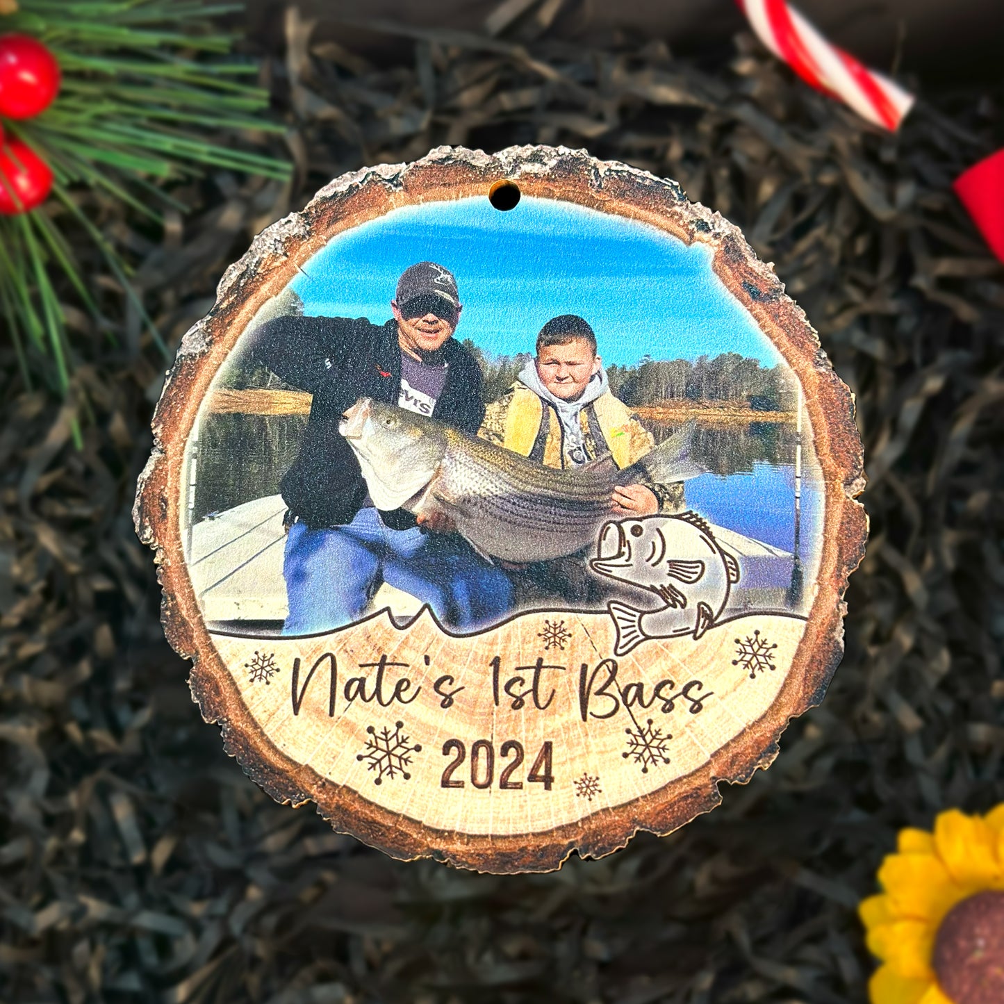 Custom Fishing Photo Wood Slice Ornament