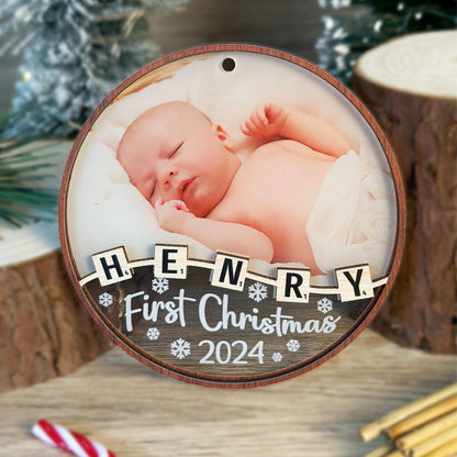 Custom Baby Photo Crossword Wood and Acrylic Ornament