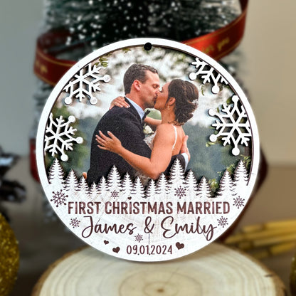 Custom Couple Photo 2-Layer Wood Ornament