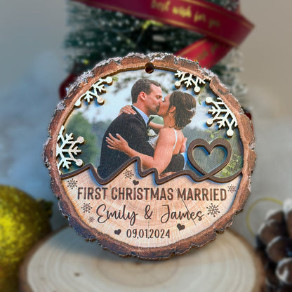 Custom Wedding Photo 2 Layers Wood Ornament