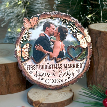 Custom Wedding Photo 2-Layer Wood Ornament