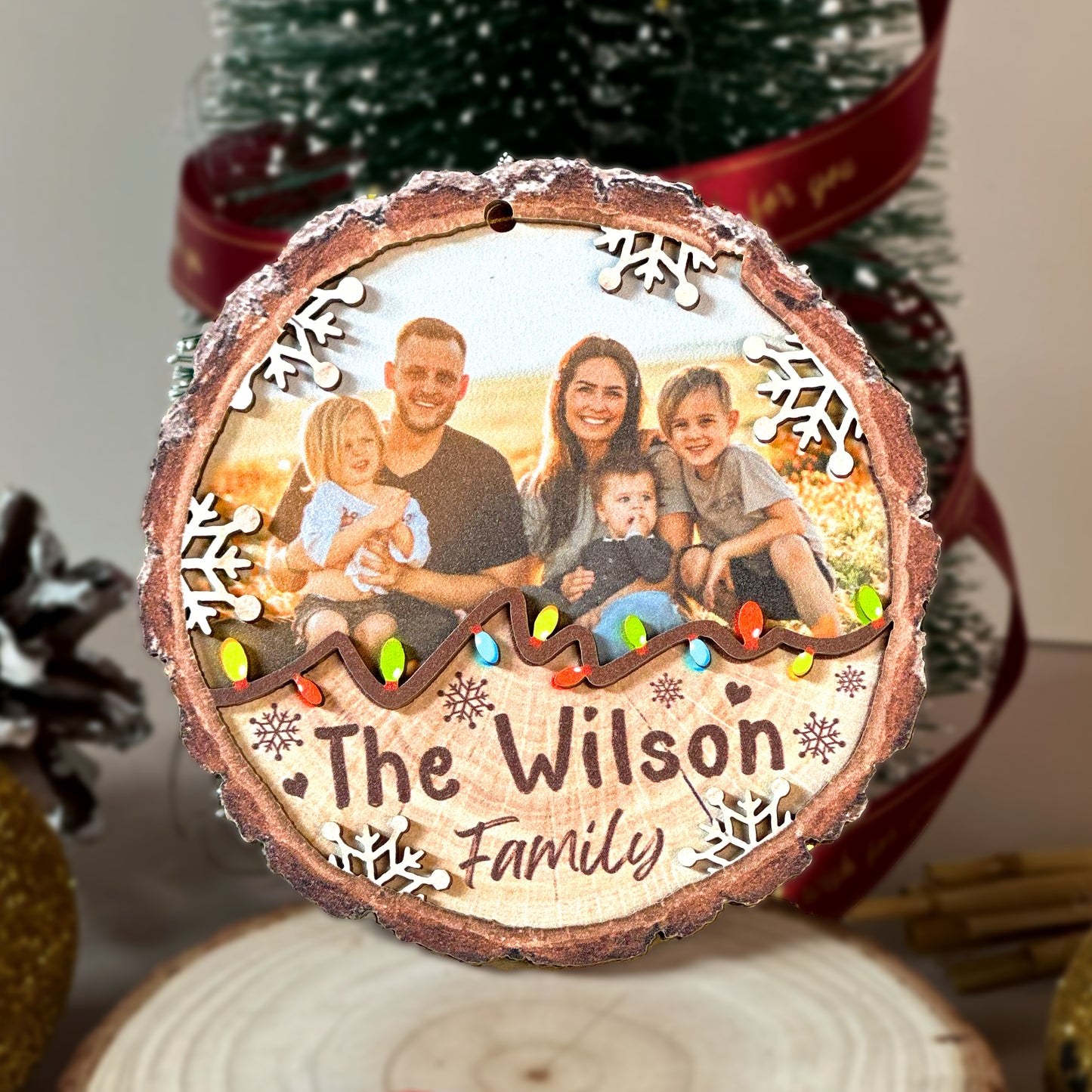 Custom Family Photo 2-Layer Wood Ornament