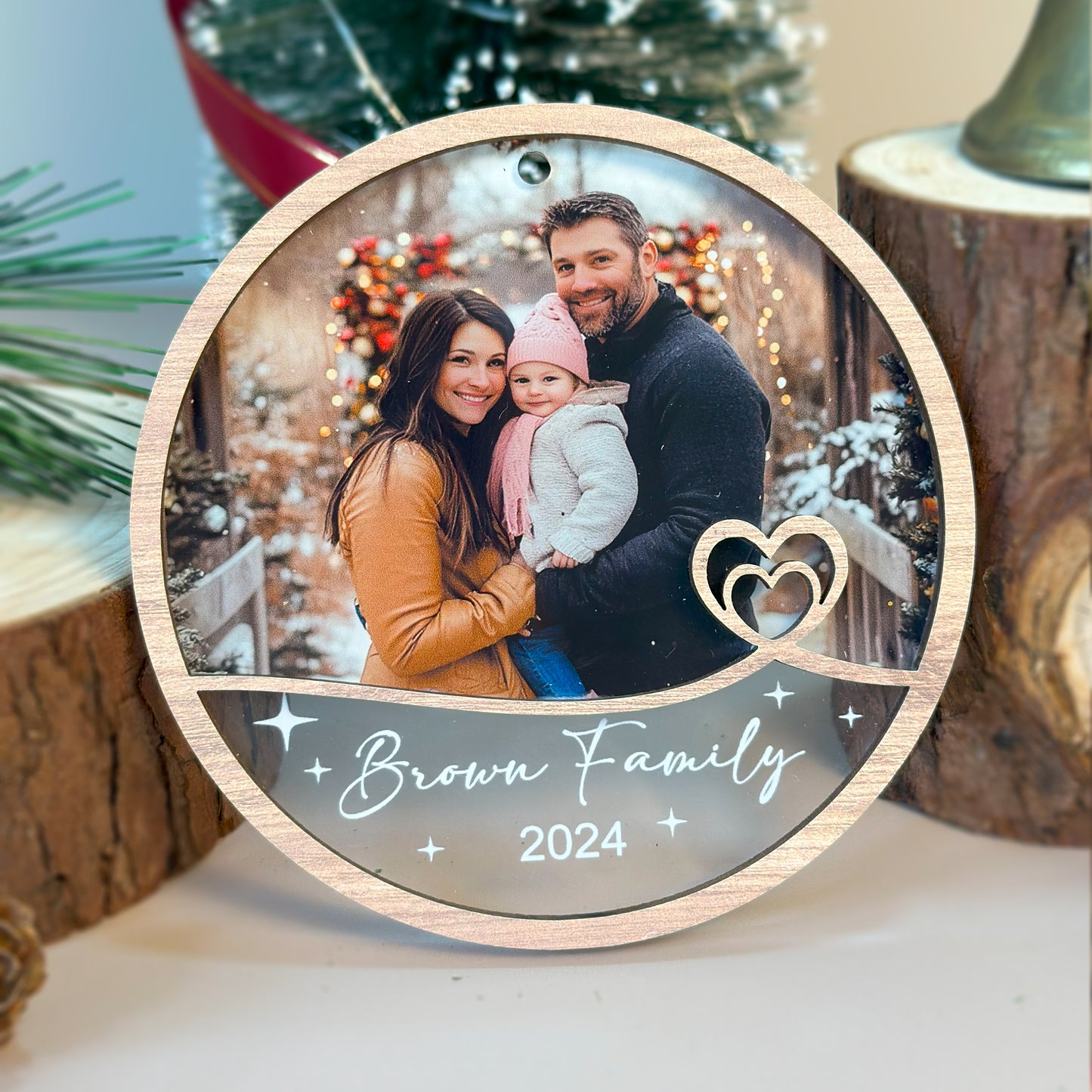 Custom Family Photo Wood and Acrylic Ornament