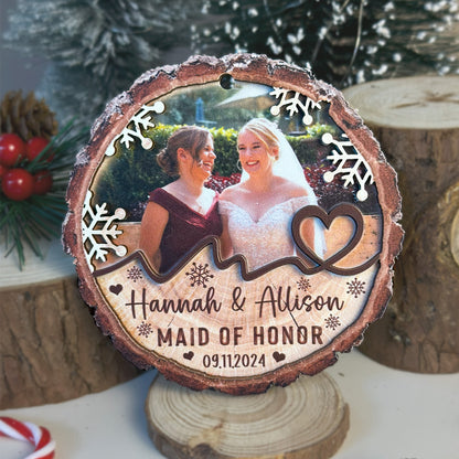 Custom Bridesmaids Photo 2-Layer Wood Ornament