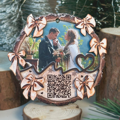 Custom Couple Video QR Code 2-Layer Wood Ornament