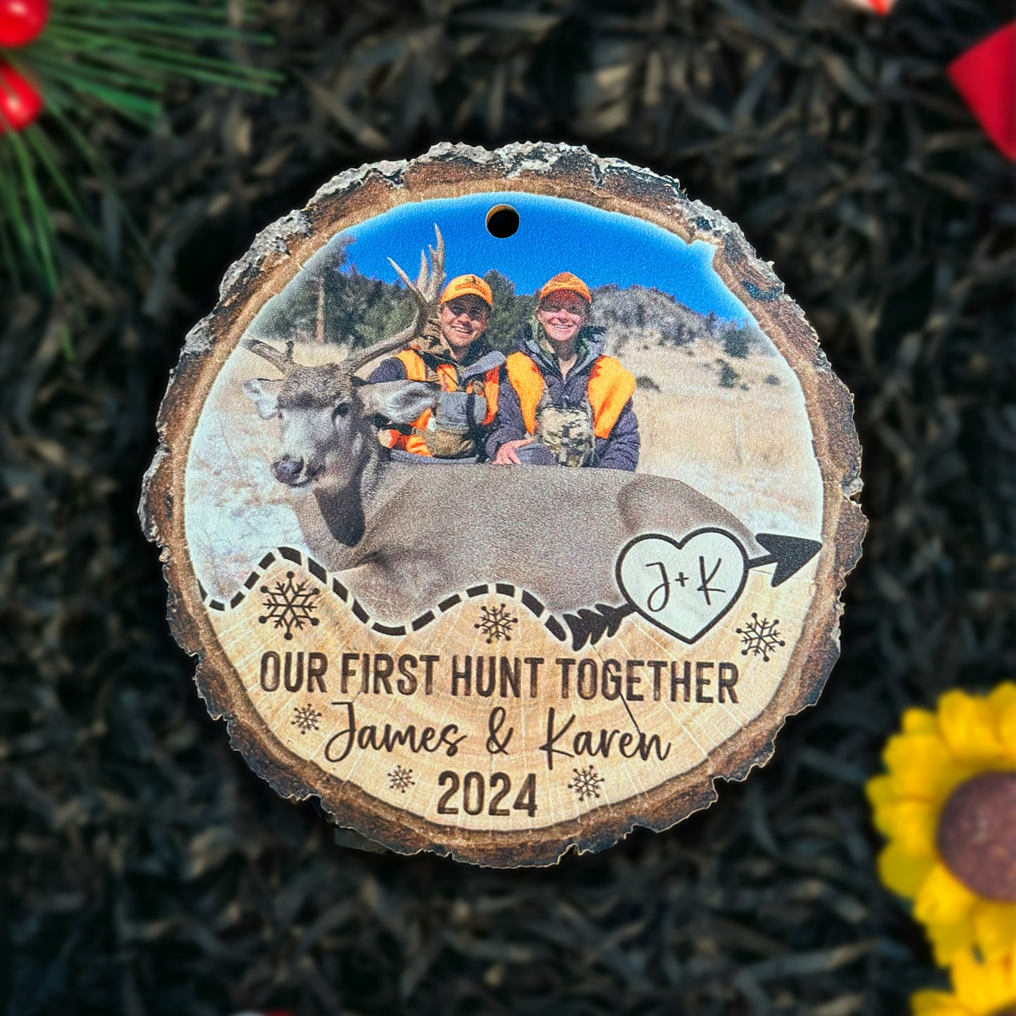 Custom Photo Hunting Couple Wood Ornament