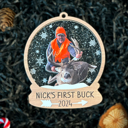 Custom Hunting Photo Snowball Wood and Acrylic Ornament