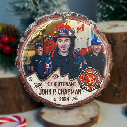 Custom Photo Firefighter Wood Slice Ornament