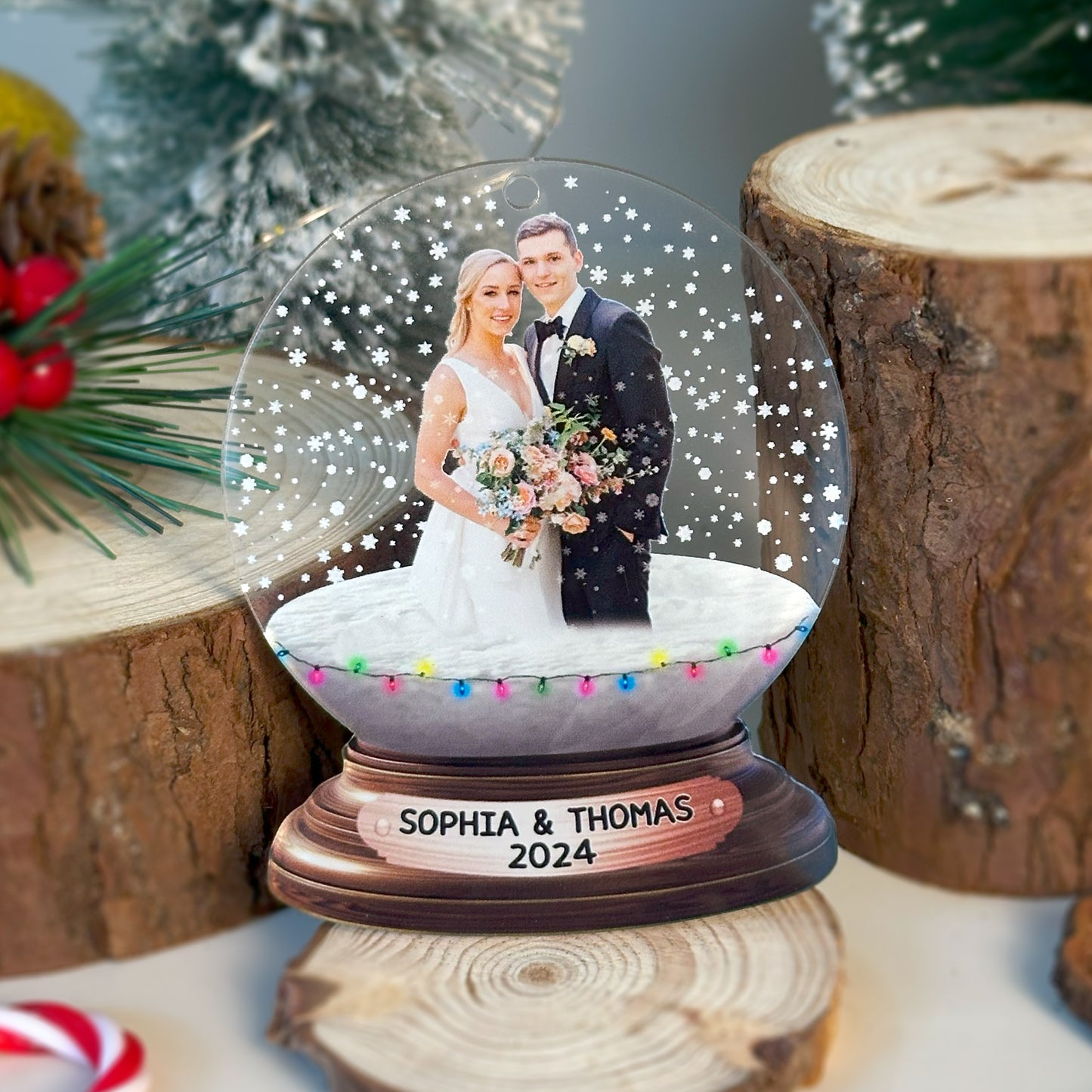 Custom Wedding Photo Snowball Ornament