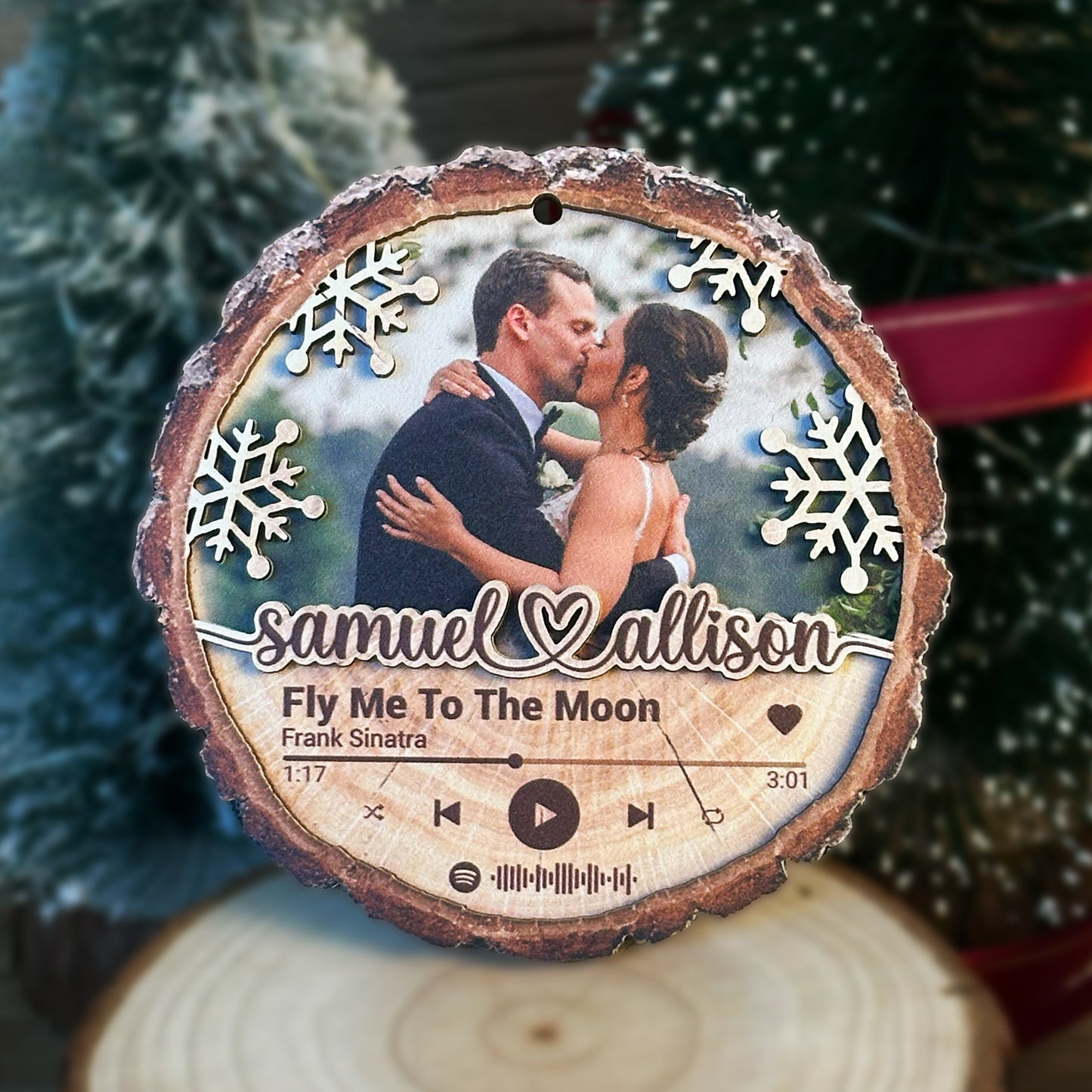 Custom Couple Song Photo 2-Layer Wood Slice Ornament