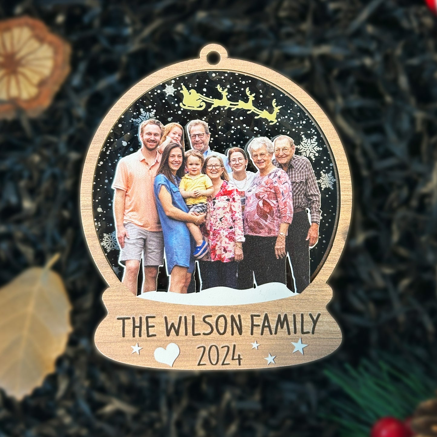 Custom Family Photo Snowball Wood and Acrylic Ornament