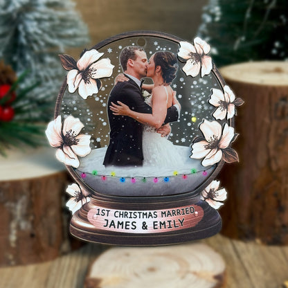 Custom Wedding Photo Floral Wood and Acrylic Ornament