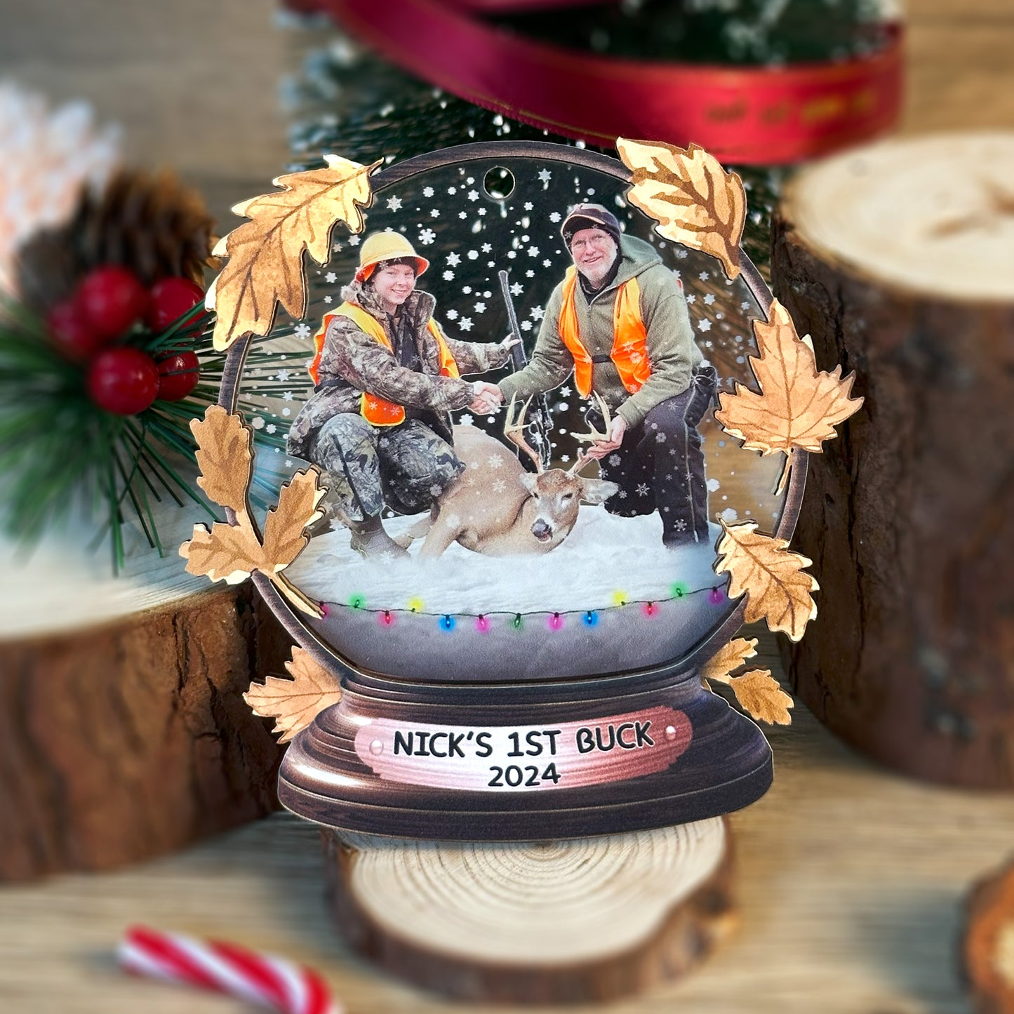 Custom Hunting Photo Wood and Acrylic Ornament