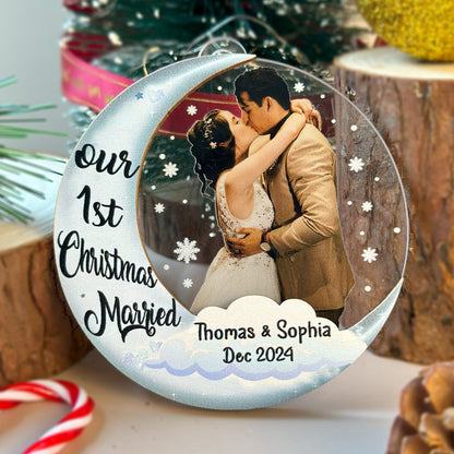 Custom Couple Photo Wood and Acrylic Ornament