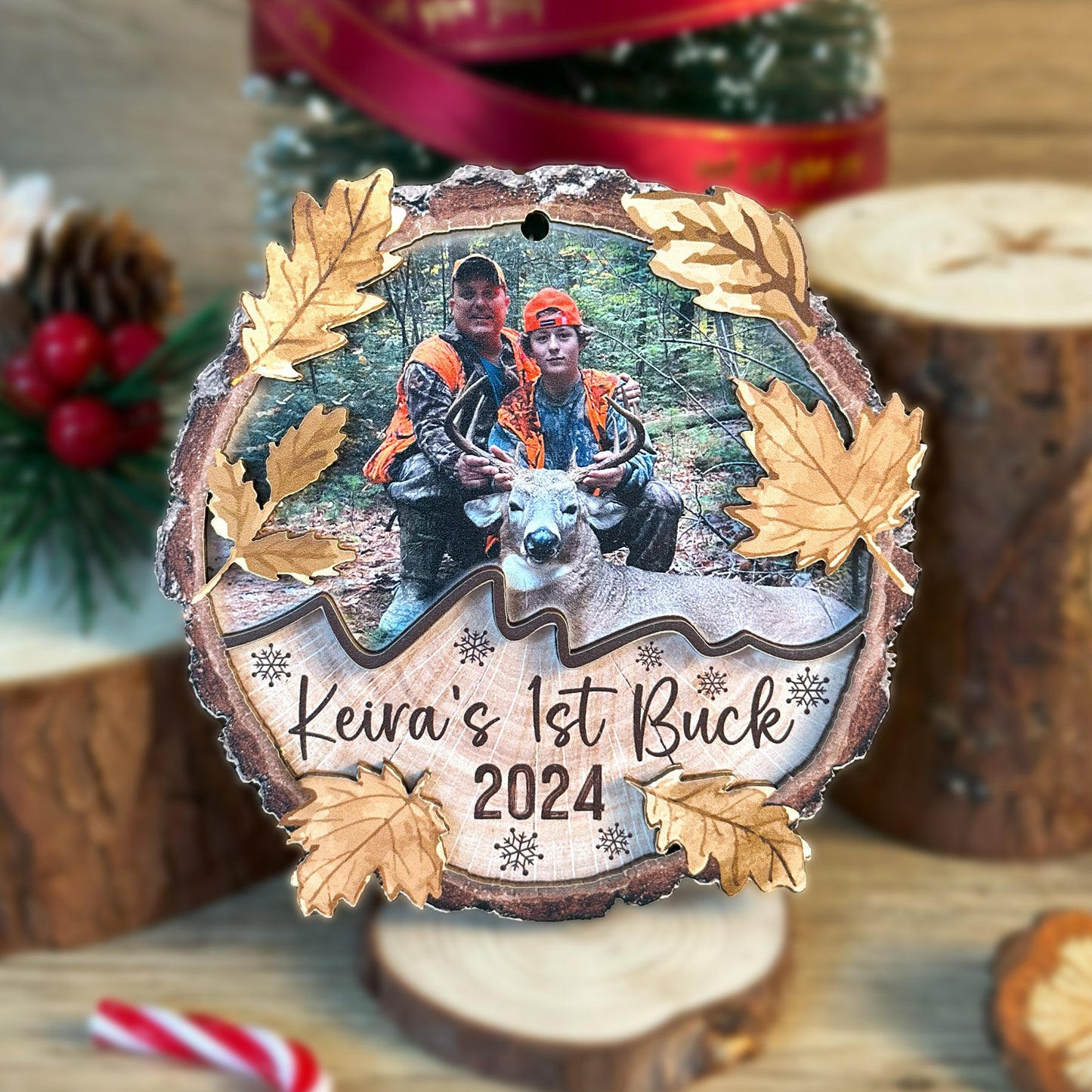 Custom Hunting Photo 2-Layer Wood Ornament