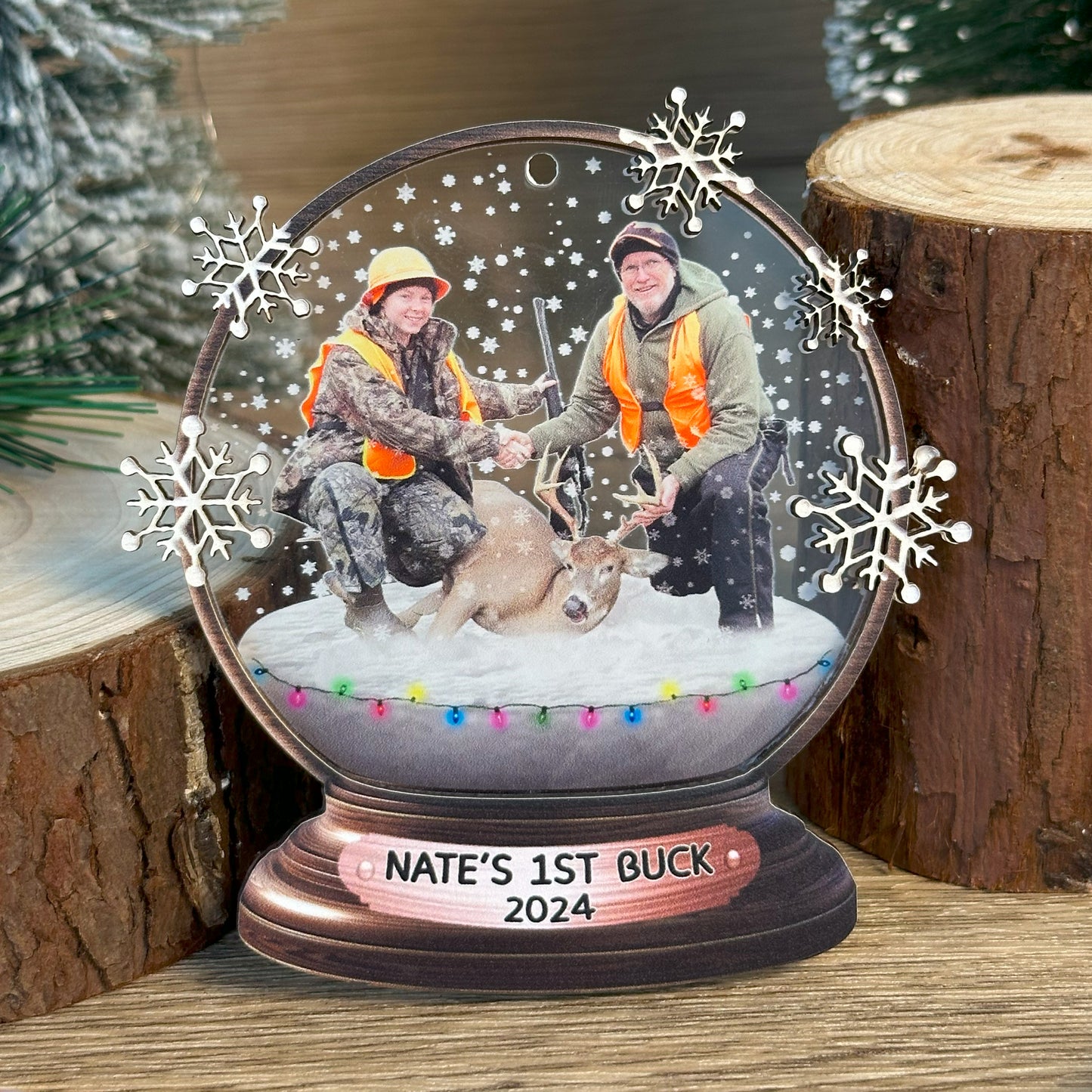 Custom Hunting Photo Snowball Wood and Acrylic Ornament