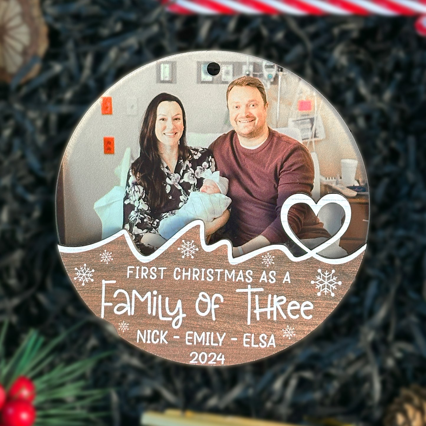 Custom Family Photo Wood and Acrylic Ornament