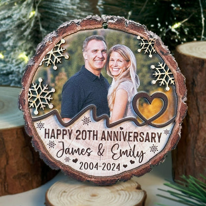 Custom Photo Couple Anniversary 2-Layer Wood Slice Ornament