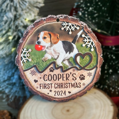 Custom Dog Photo First Christmas 2-Layer Wood Ornament