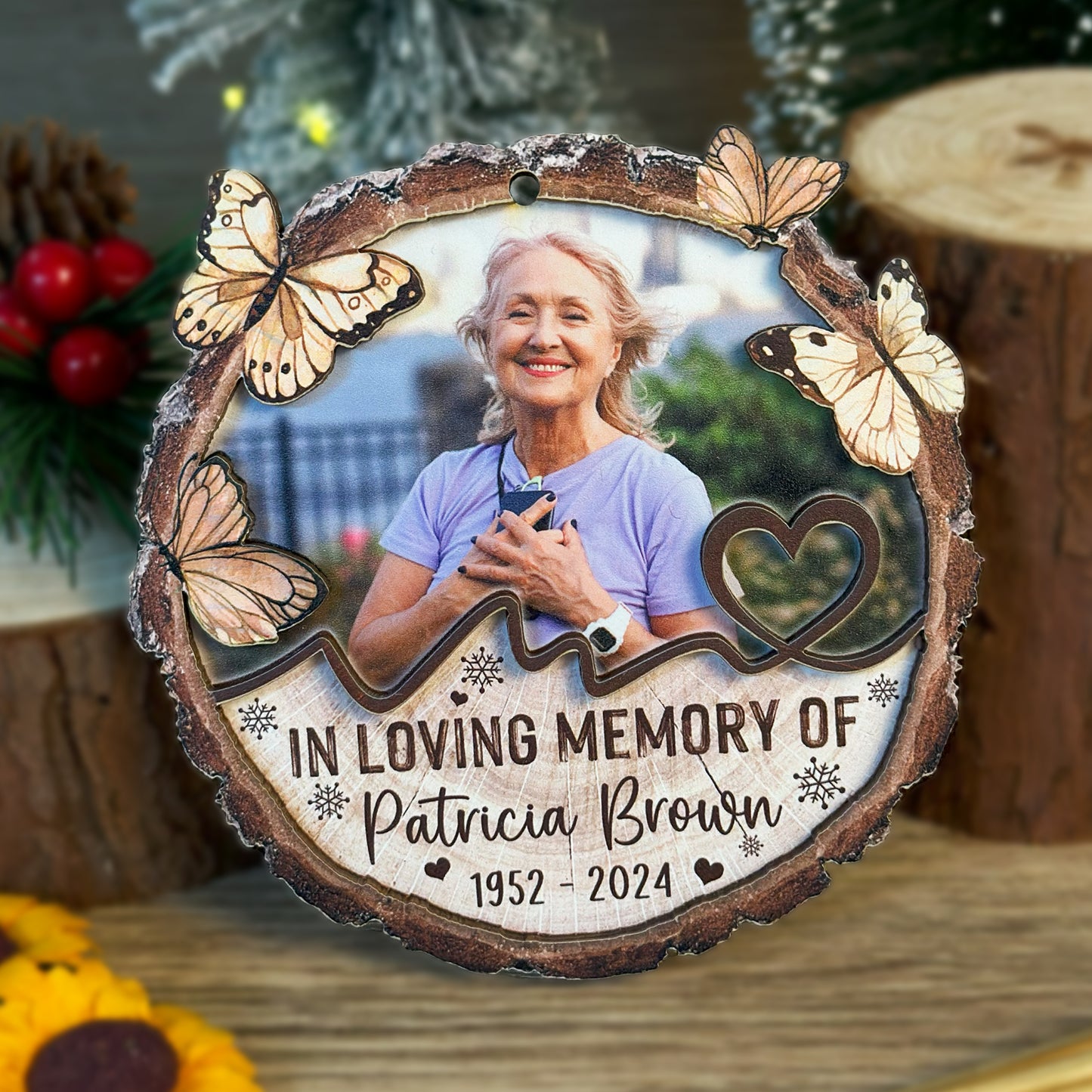 Custom Memorial Photo 2-Layer Wood Ornament