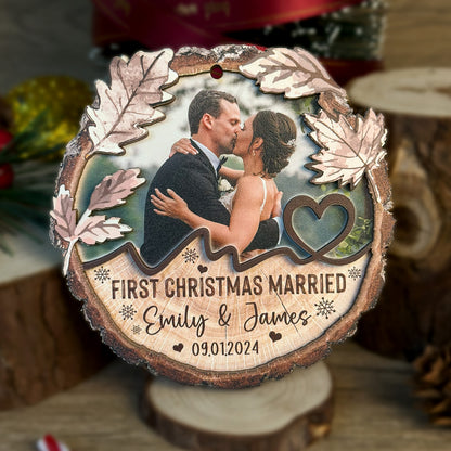 Custom Wedding Photo 2-Layers Wood Slice Ornament