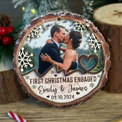 Custom Engagement Photo 2-Layer Wood Slice Ornament