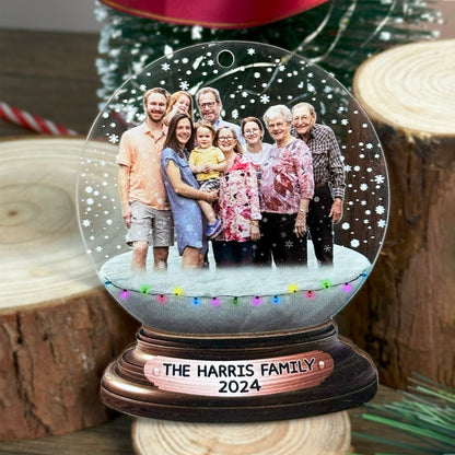 Custom Photo Family Snowball Wood and Acrylic Ornament