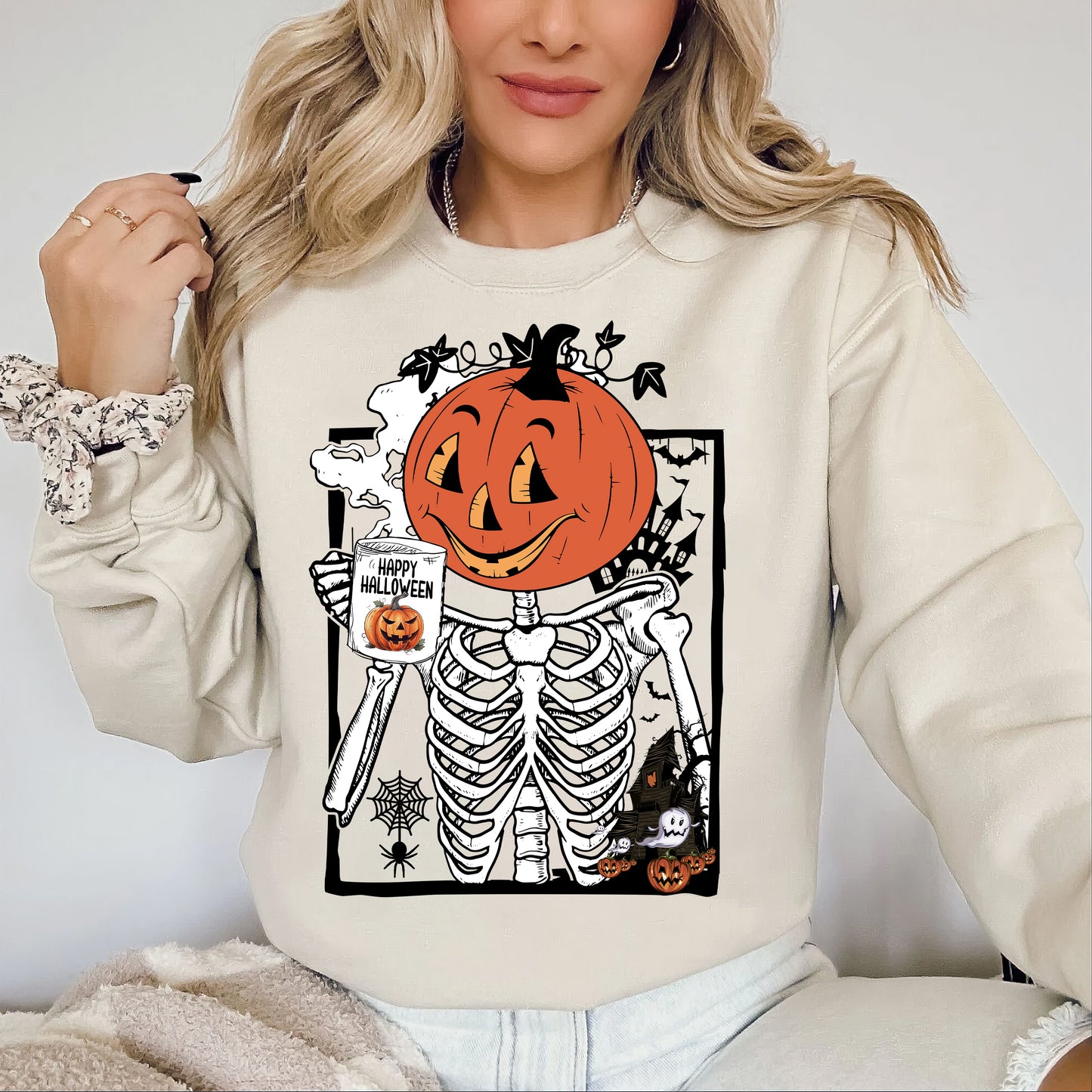 Pumpkin Halloween Drinking Coffee Shirt