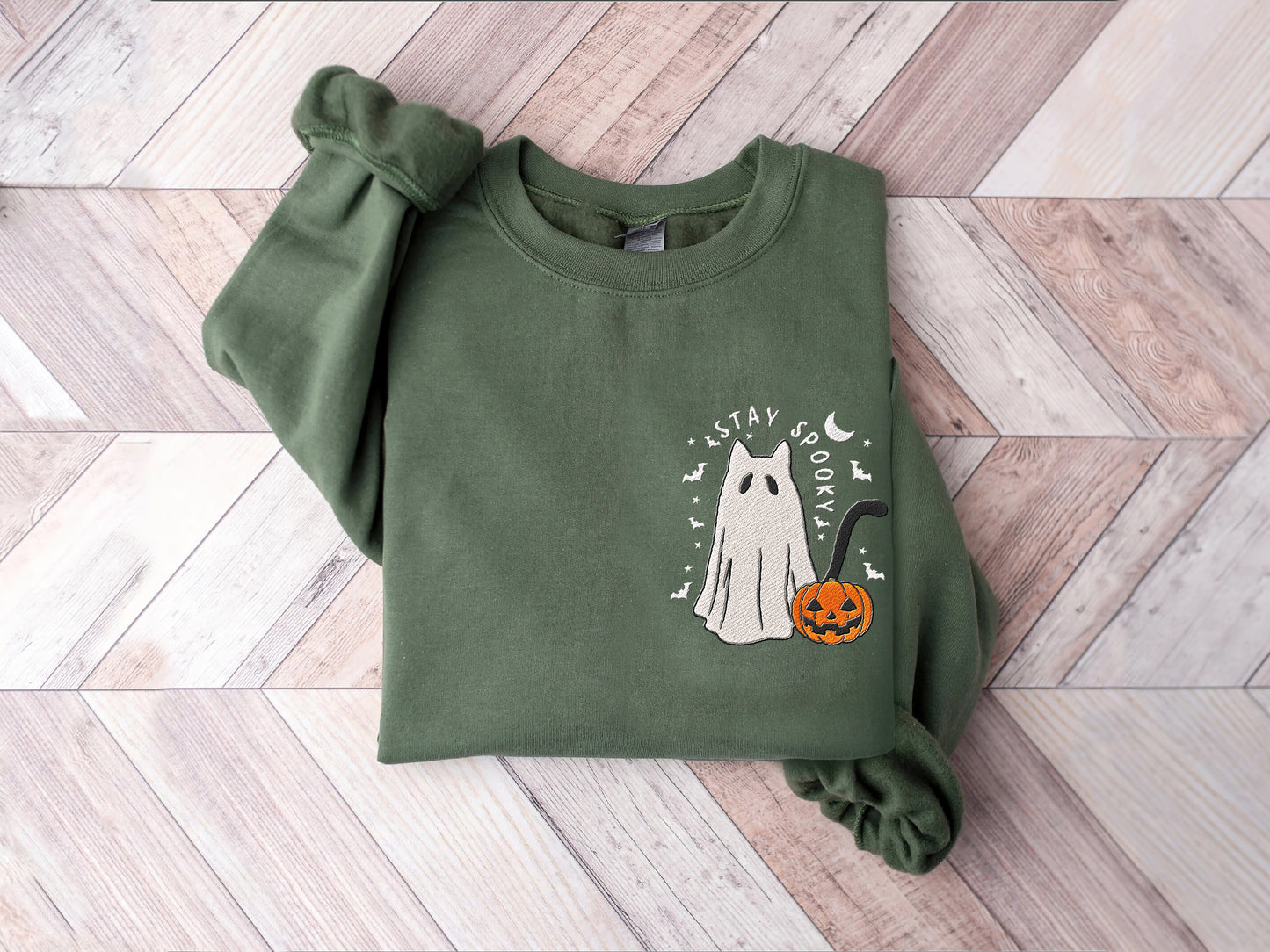 Embroidered Stay Spooky Cat Halloween Shirt